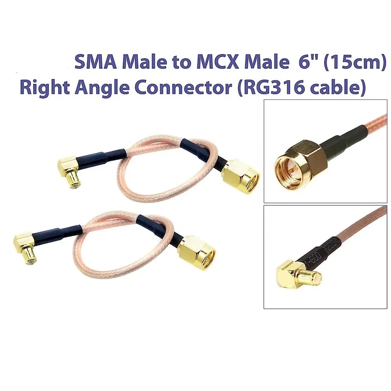 Кабель с низкими потерями SMA-Male To MCX Male Right Angle 6 дюймов 15 см Коннектор RF RG316 Коаксиальная антенна